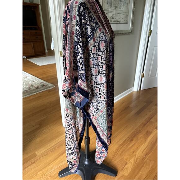 ANTHROPOLOGIE Frida Akemi + Kin Burnout silk Velvet Kimono tunic O/S Multi clr - Picture 5 of 16